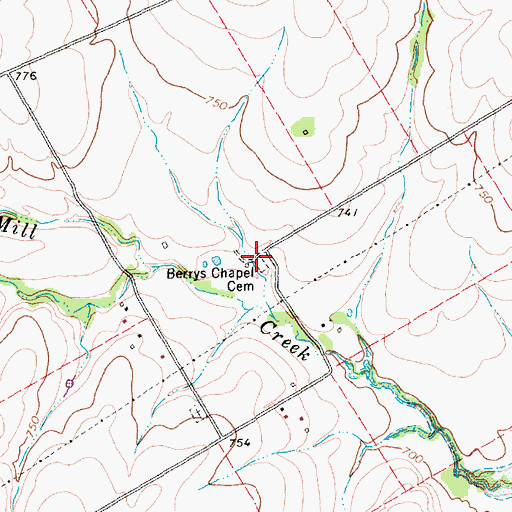 Topographic Map of Berrys Chapel Cemetery, TX