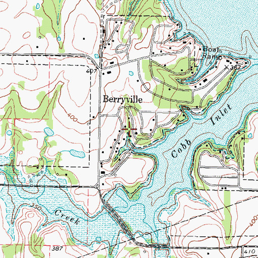 Topographic Map of Berryville, TX