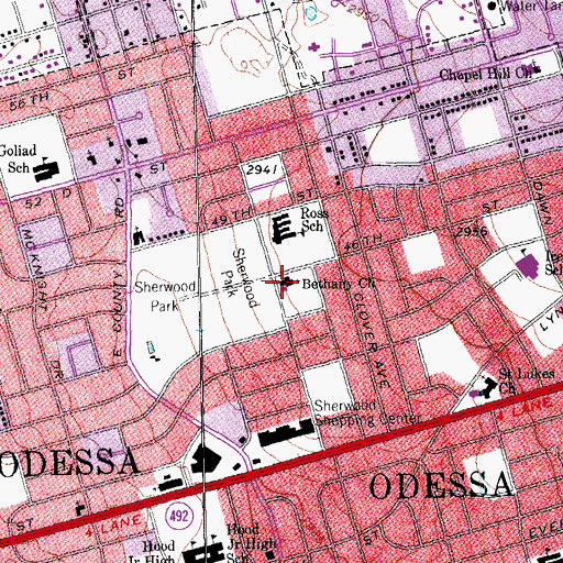 Topographic Map of Bethany Church, TX