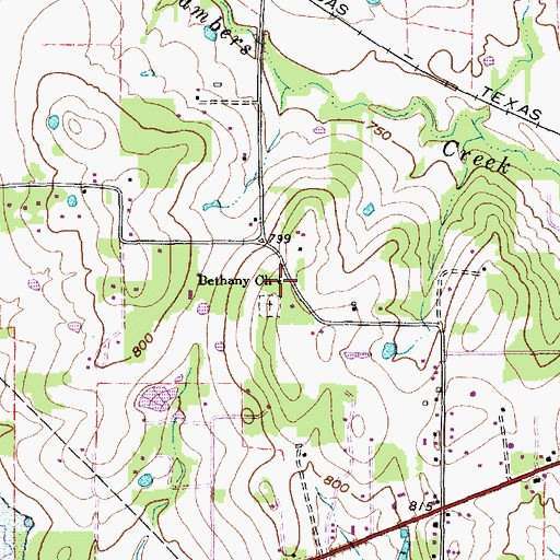 Topographic Map of Bethany Church, TX