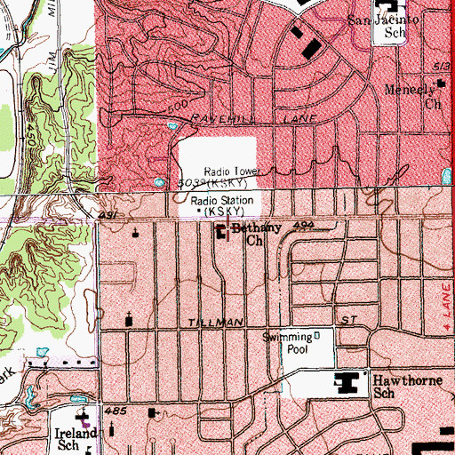 Topographic Map of Bethany Church, TX