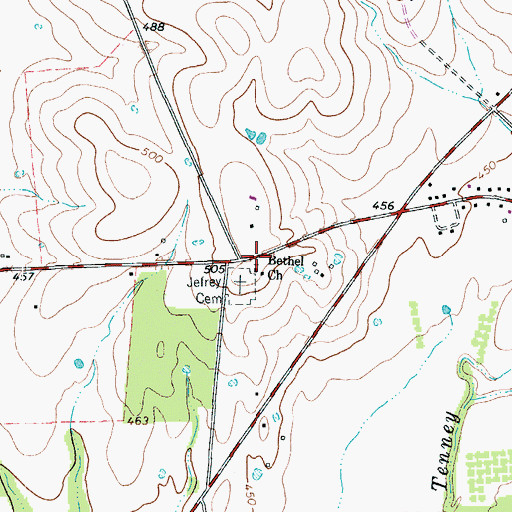 Topographic Map of Bethel Church, TX