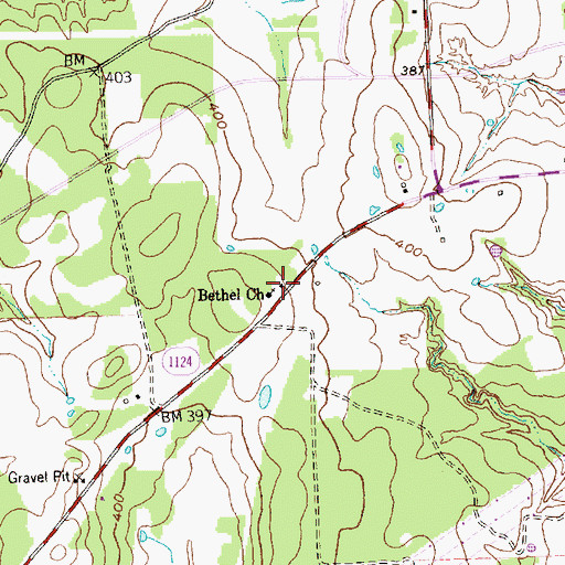 Topographic Map of Bethel Church, TX