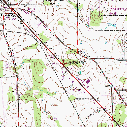Topographic Map of Bethel Church, TX