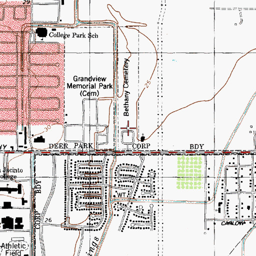 Topographic Map of Betheny Cemetery, TX