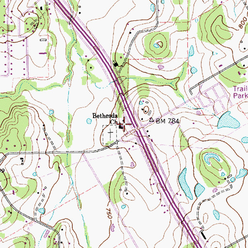 Topographic Map of Bethesda Church, TX