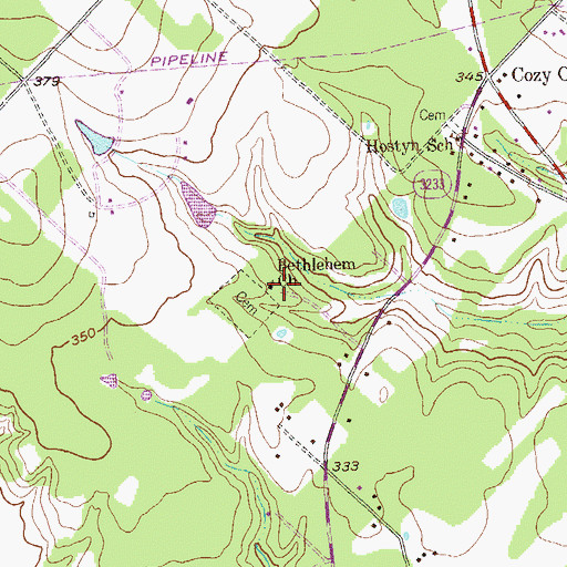 Topographic Map of Bethlehem Church, TX