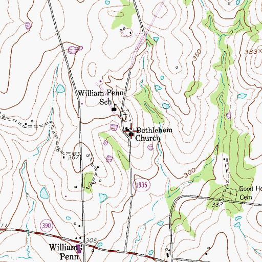 Topographic Map of Bethlehem Church, TX