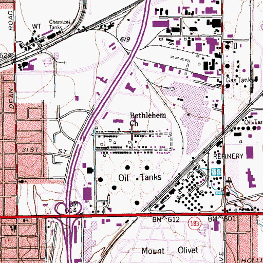 Topographic Map of Bethlehem Church, TX