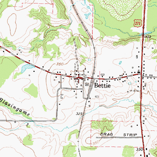 Topographic Map of Bettie, TX