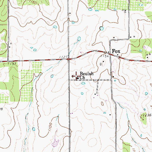 Topographic Map of Beulah Church, TX