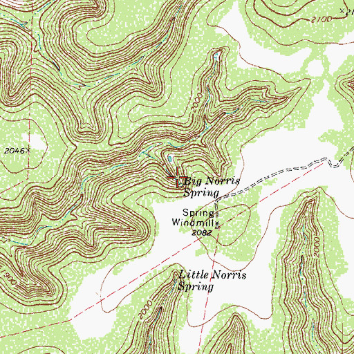 Topographic Map of Big Norris Spring, TX