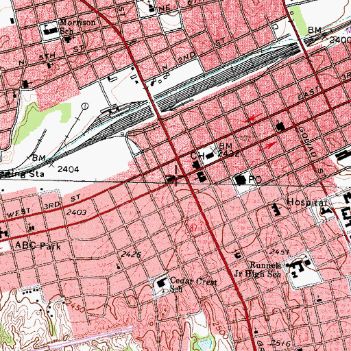 Topographic Map of Big Spring, TX