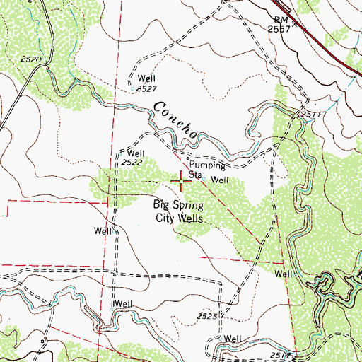 Topographic Map of Big Spring City Wells, TX