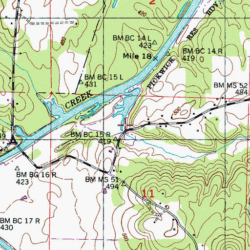 Topographic Map of Weaver Branch, AL