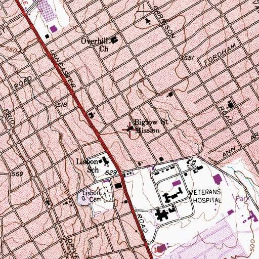 Topographic Map of Biglow Street Mission, TX