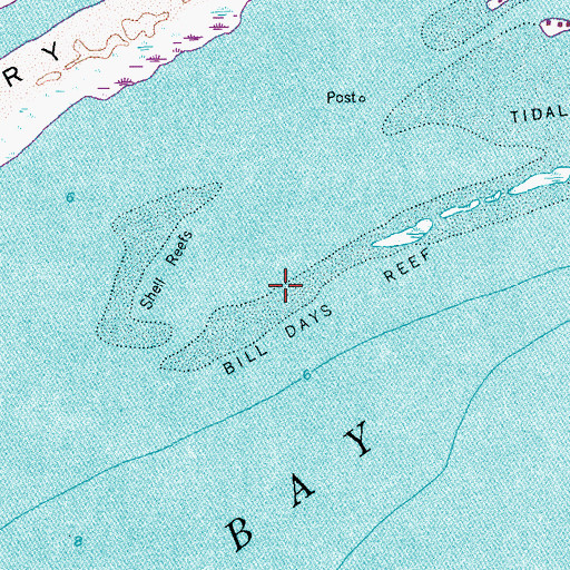 Topographic Map of Bill Days Reef, TX