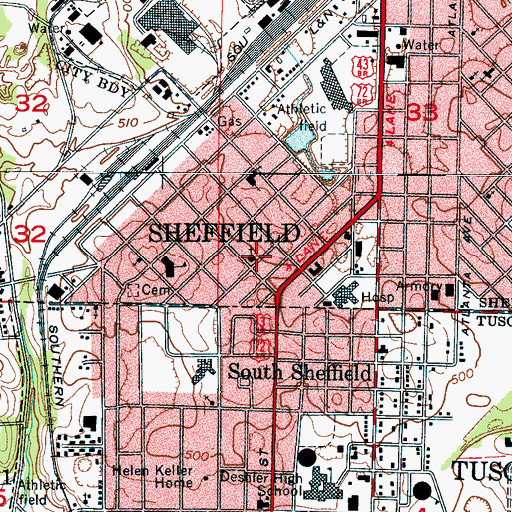 Topographic Map of Westside Church of Christ, AL