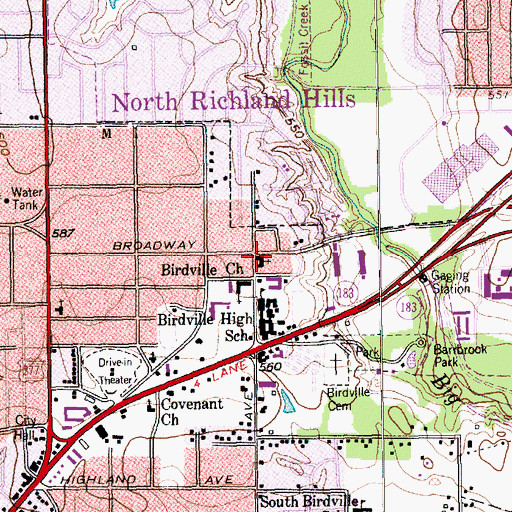 Topographic Map of Birdville Church, TX