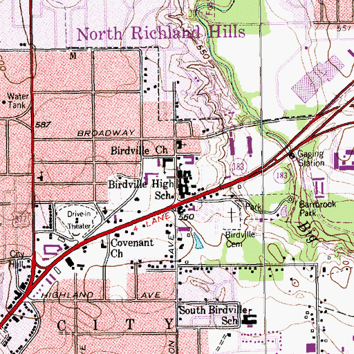 Topographic Map of Birdville High School, TX