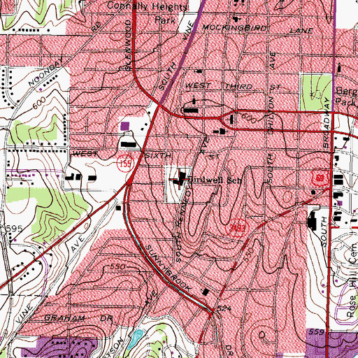 Topographic Map of Birdwell School, TX
