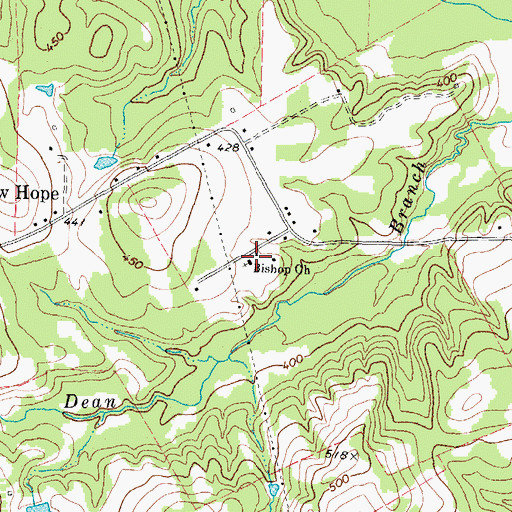 Topographic Map of Bishop Church, TX