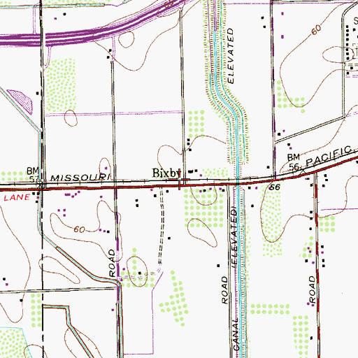 Topographic Map of Bixby, TX