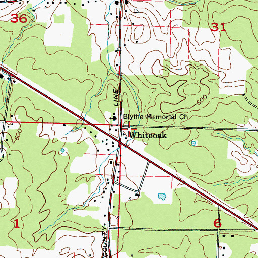 Topographic Map of Whiteoak School (historical), AL