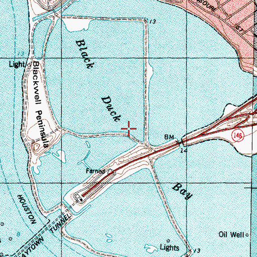 Topographic Map of Black Duck Bay, TX