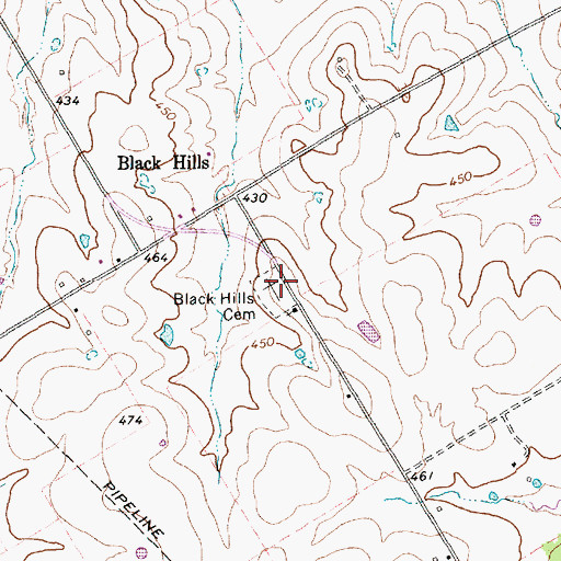 Topographic Map of Black Hills Cemetery, TX