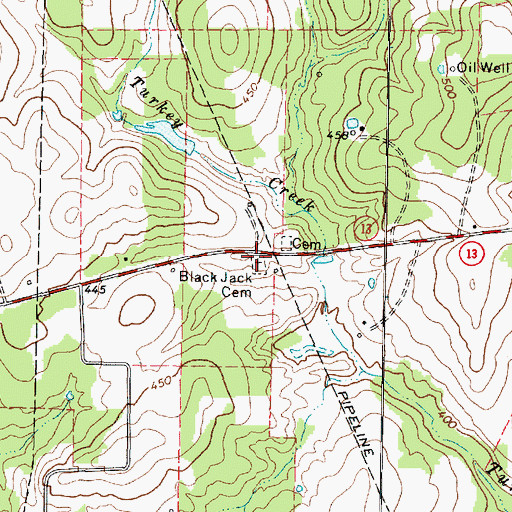 Topographic Map of Black Jack Cemetery, TX