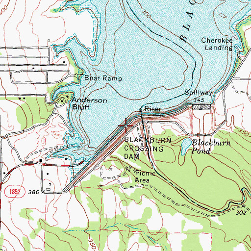 Topographic Map of Blackburn Crossing Dam, TX