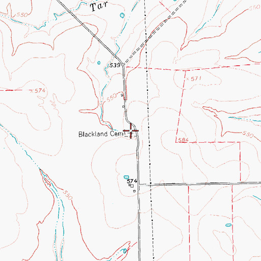 Topographic Map of Blackland Cemetery, TX