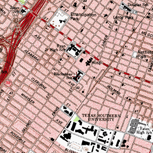 Topographic Map of Blacksbear School, TX