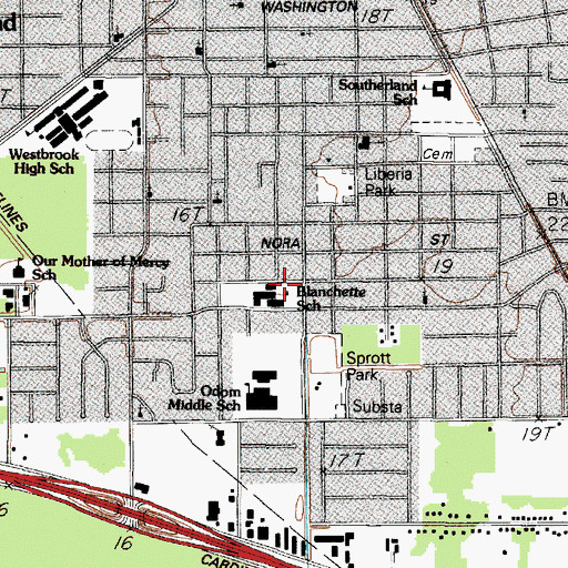 Topographic Map of Blanchette School, TX