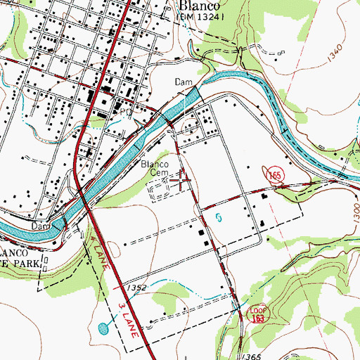 Topographic Map of Blanco Cemetery, TX