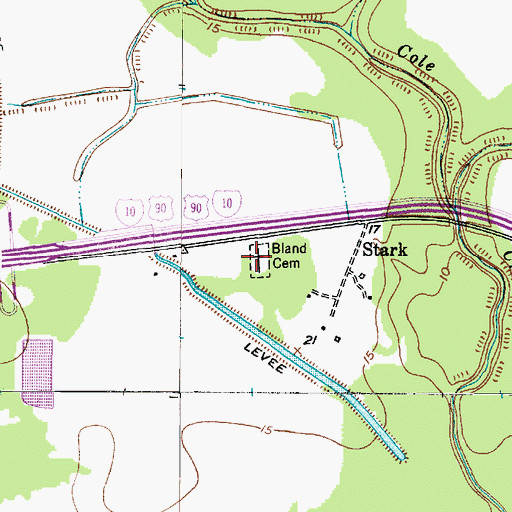 Topographic Map of Bland Cemetery, TX