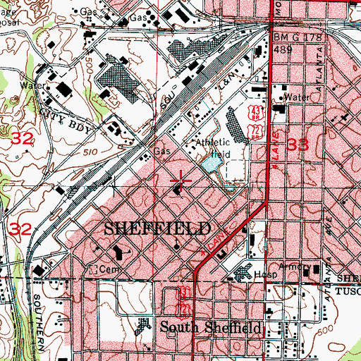 Topographic Map of Southside Baptist Church, AL