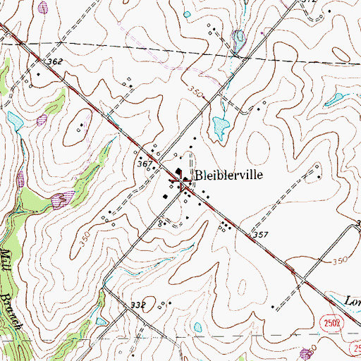 Topographic Map of Bleiblerville, TX