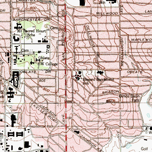 Topographic Map of Blessed Sacrament School, TX