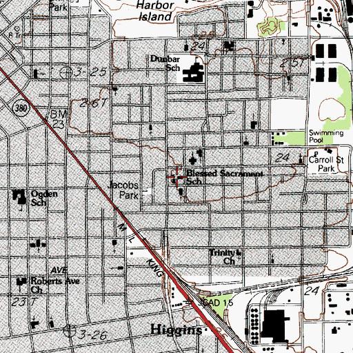 Topographic Map of Blessed Sacrament School, TX