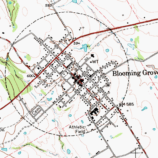 Topographic Map of Blooming Grove, TX