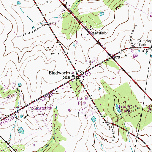 Topographic Map of Bludworth School, TX