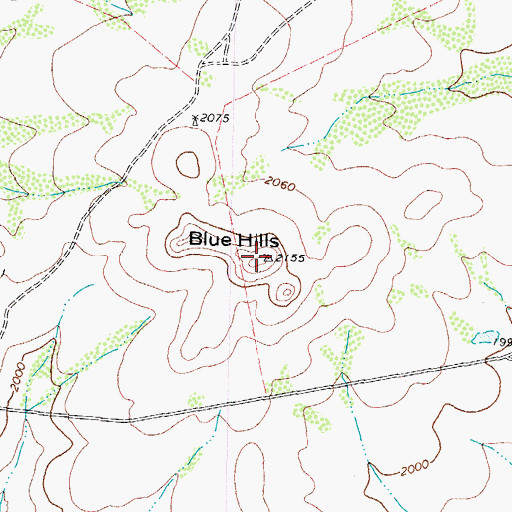 Topographic Map of Blue Hills, TX