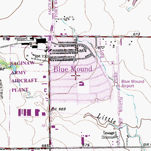 Topographic Map of Blue Mound, TX