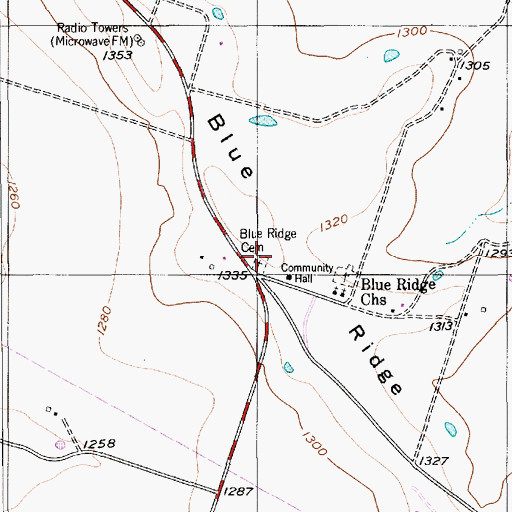 Topographic Map of Blue Ridge Cemetery, TX