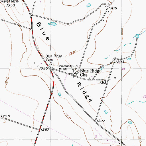 Topographic Map of Blue Ridge Church, TX