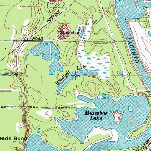Topographic Map of Bluebell Lake, TX