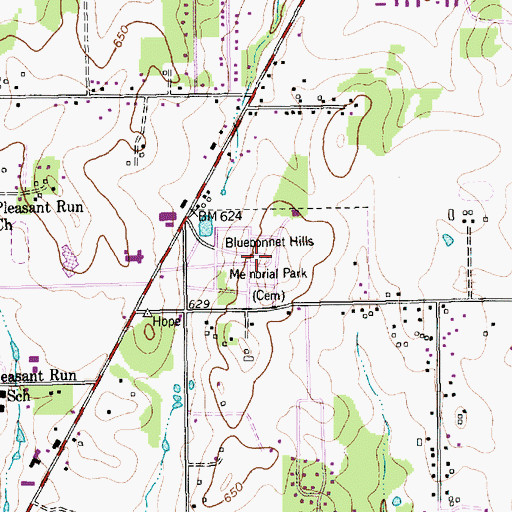 Topographic Map of Bluebonnet Hills Memorial Park, TX