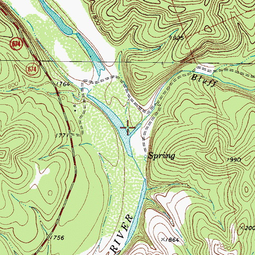 Topographic Map of Bluff Creek, TX